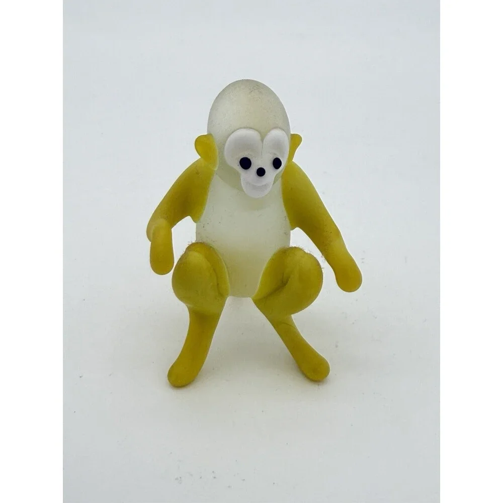 Vintage Hand Blown Art Glass Monkey Yellow White Frosted Figurine 2.5”H